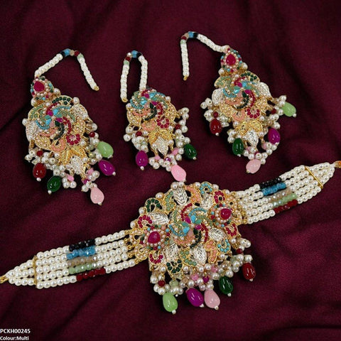 PCKH00245 SDQ Tear Flower Pearl Choker Set - PCKH