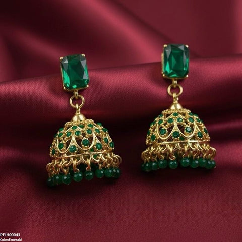 PEJH00043 SDQ Rectangle Pearl Drop Jhumki - PEJH