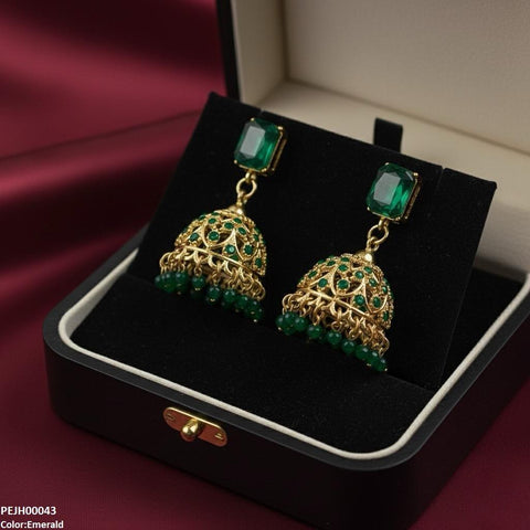 PEJH00043 SDQ Rectangle Pearl Drop Jhumki - PEJH