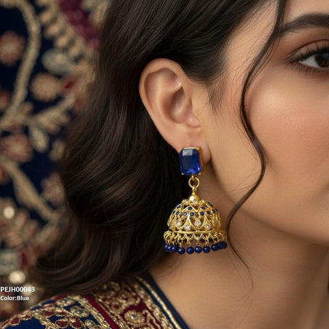 PEJH00043 SDQ Rectangle Pearl Drop Jhumki - PEJH