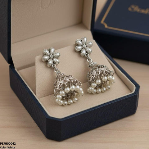 PEJH00042 SDQ Flower Pearl Drop Jhumki - PEJH