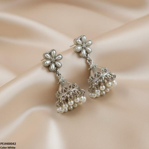 PEJH00042 SDQ Flower Pearl Drop Jhumki - PEJH