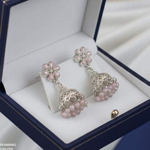 PEJH00042 SDQ Flower Pearl Drop Jhumki - PEJH