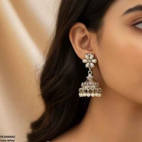 PEJH00042 SDQ Flower Pearl Drop Jhumki - PEJH