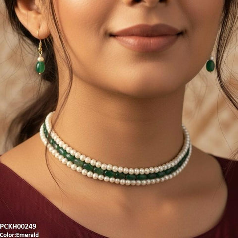 PCKH00249 FRN Three-Layered Pearl Choker Set - PCKH