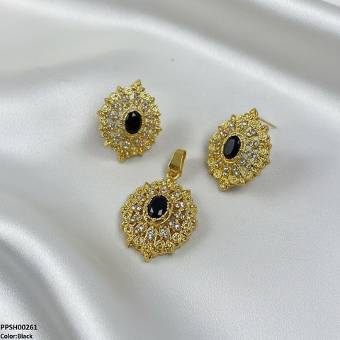 PPSH00261 MZM Oval Flower Pendant Set - PPSH