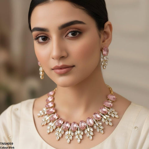 TNSH059 SDQ Oval Pear Necklace Set - TNSH