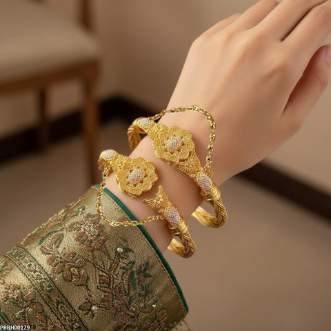 PBRH00179 MZM Flower Beza Hand Bangles Pair - PBRH