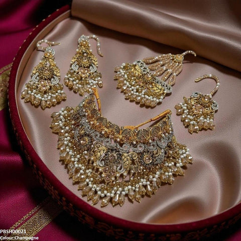 PBSH00021 SDQ Flower Bridal Necklace Set - PBSH