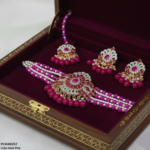 PCKH00257 SDQ Tear Pearl Drop Choker Set - PCKH