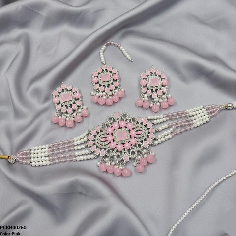 PCKH00260 SDQ Rectangle Tear Pearl Drop Choker Set - PCKH