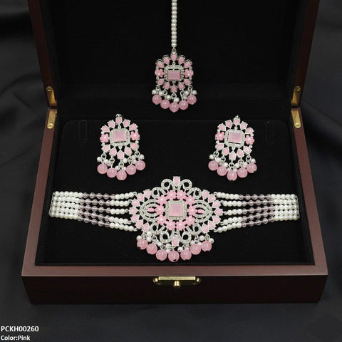 PCKH00260 SDQ Rectangle Tear Pearl Drop Choker Set - PCKH