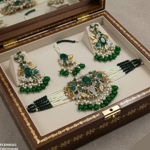 PCKH00261 SDQ Oval/Flower Pearl Drop Choker Set - PCKH