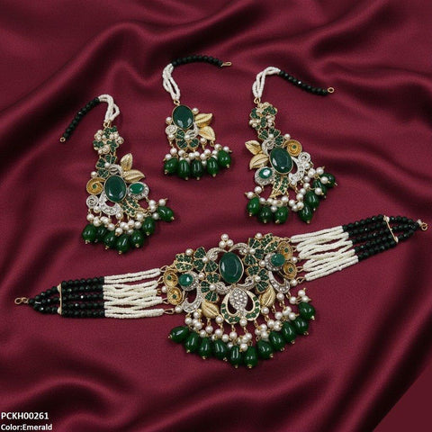 PCKH00261 SDQ Oval/Flower Pearl Drop Choker Set - PCKH