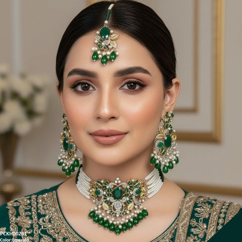 PCKH00261 SDQ Oval/Flower Pearl Drop Choker Set - PCKH