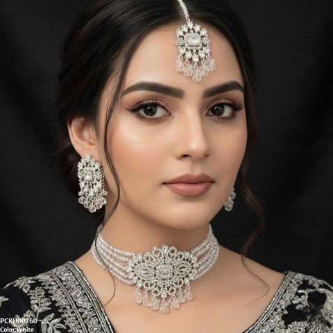 PCKH00260 SDQ Rectangle Tear Pearl Drop Choker Set - PCKH