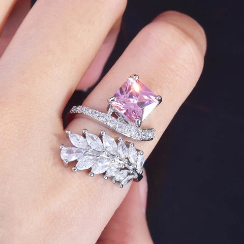 TRSH203 GWH Square Leaf's ZIRCON Adjustable Ring - TRSH