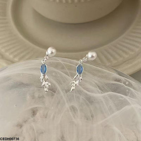 CEDH00736 YHC Pearl Leaf Drop Earrings - CEDH