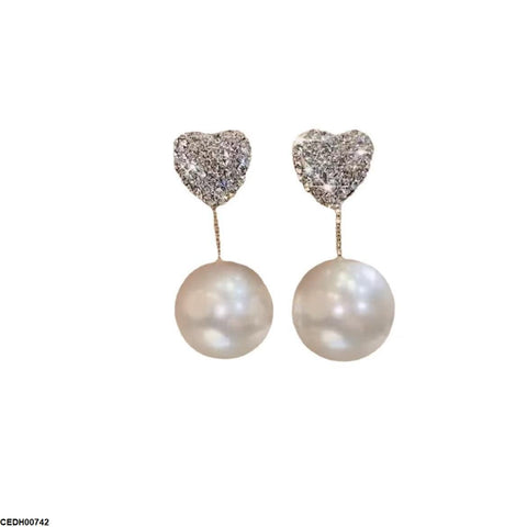 CEDH00742 YHC Heart Pearl Drop Earrings - CEDH