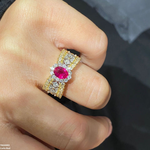 TRGH093 GWH Oval/Circle Layered ZIRCON Ring Adjustable - TRGH