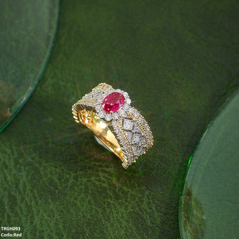 TRGH093 GWH Oval/Circle Layered ZIRCON Ring Adjustable - TRGH