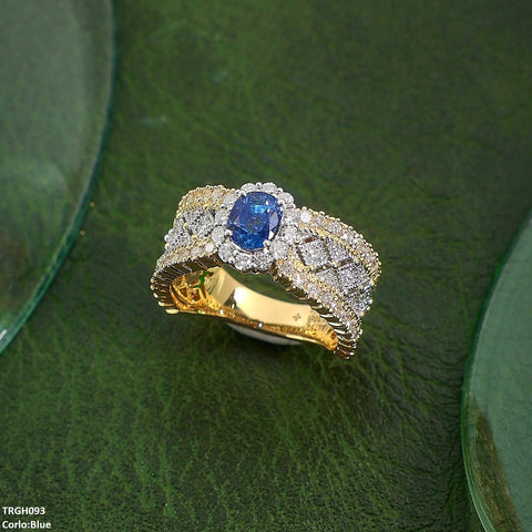 TRGH093 GWH Oval/Circle Layered ZIRCON Ring Adjustable - TRGH