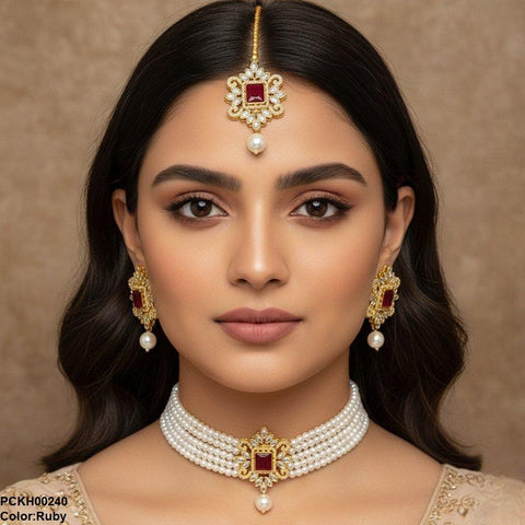 PCKH00240 MZM Square/Tear Pearl Drop Choker Set - PCKH