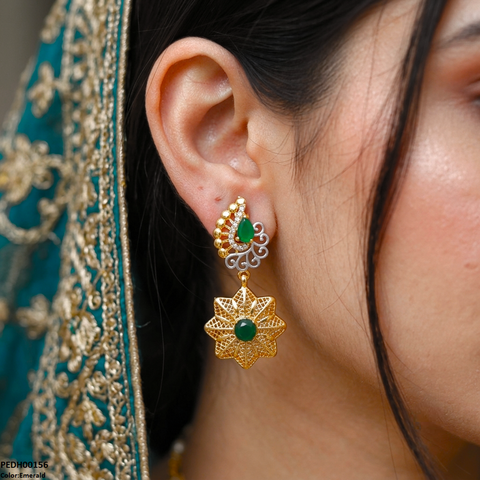 PEDH00156 FRN Tear Flower Drop Earrings - PEDH