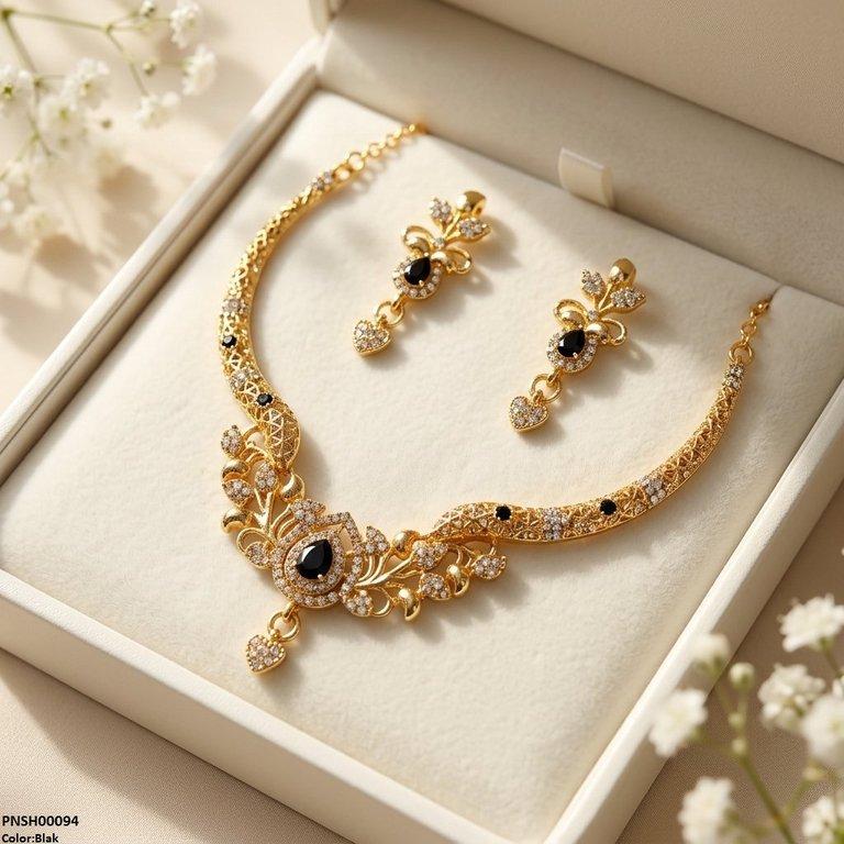 PNSH00094 SDQ Filligree Heart Drop Necklace Set - PNSH