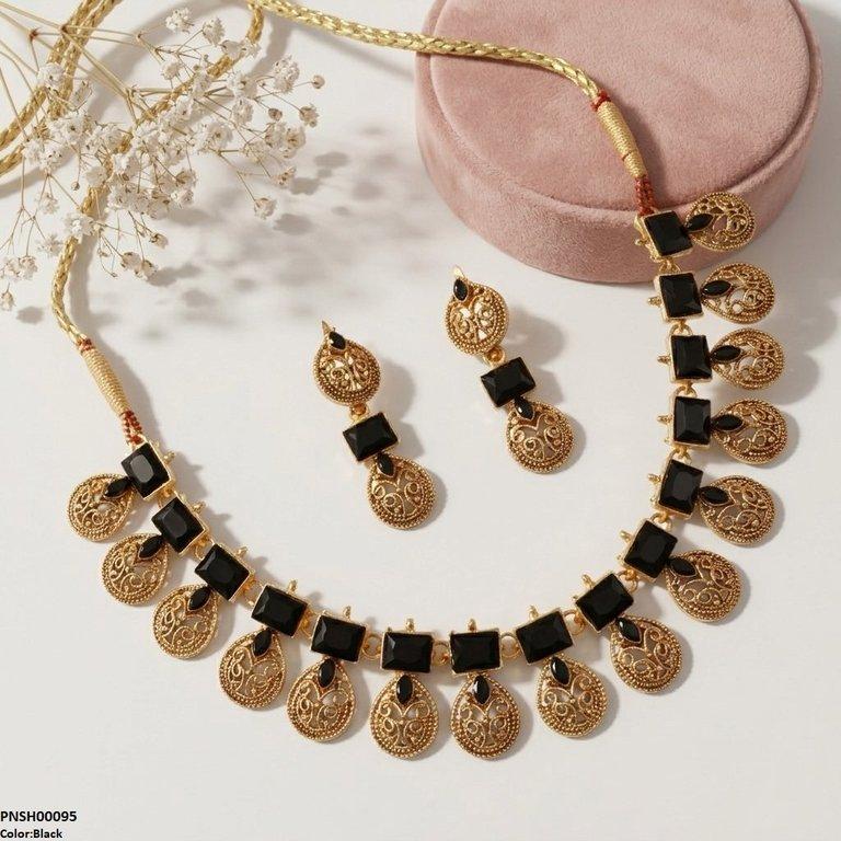 PNSH00095 SDQ Rectangle Tear Necklace Set - PNSH
