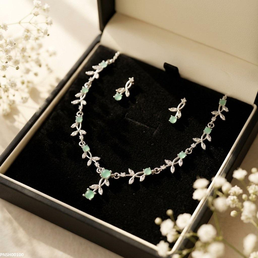 PNSH00100 SDQ Round Blossom Vine Necklace Set - PNSH