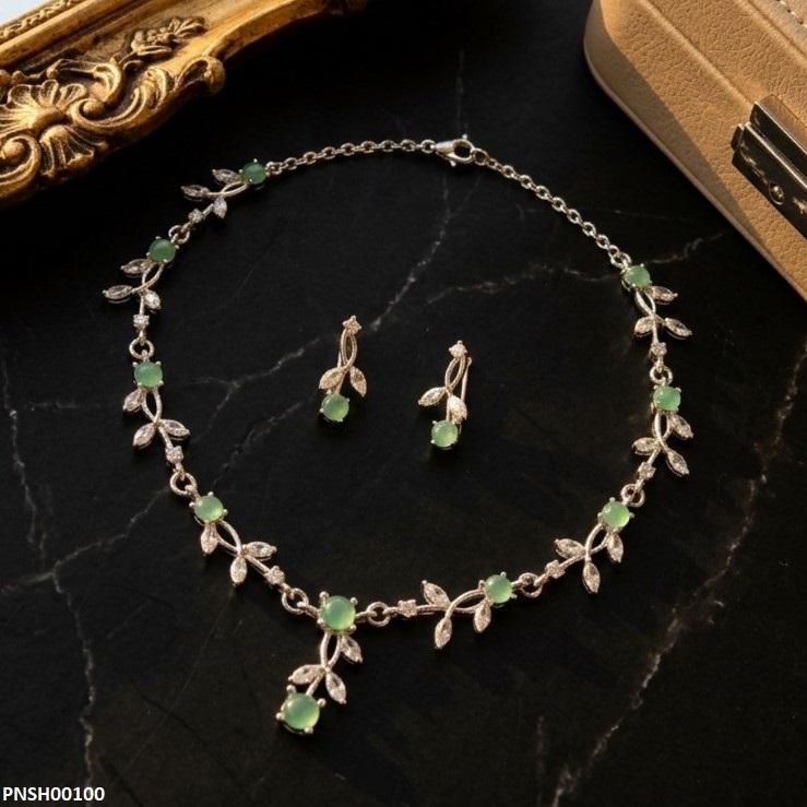 PNSH00100 SDQ Round Blossom Vine Necklace Set - PNSH