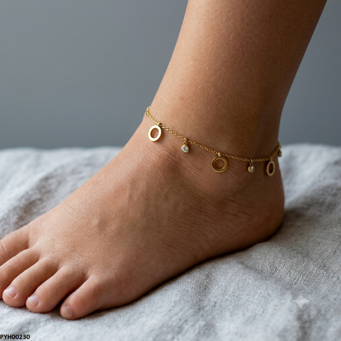 PYH00230 QSJ Stainless Steel Round Stone Anklet - PYH