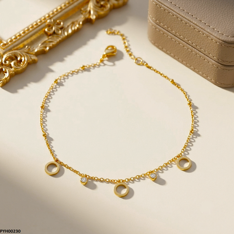 PYH00230 QSJ Stainless Steel Round Stone Anklet - PYH
