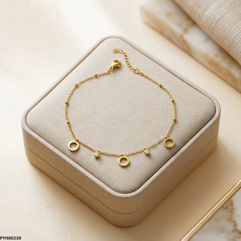 PYH00230 QSJ Stainless Steel Round Stone Anklet - PYH