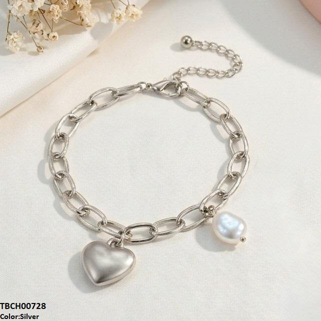 TBCH00728 QWN Pearl/Haert Stainless Steel Bracelet Adjustable - TBCH