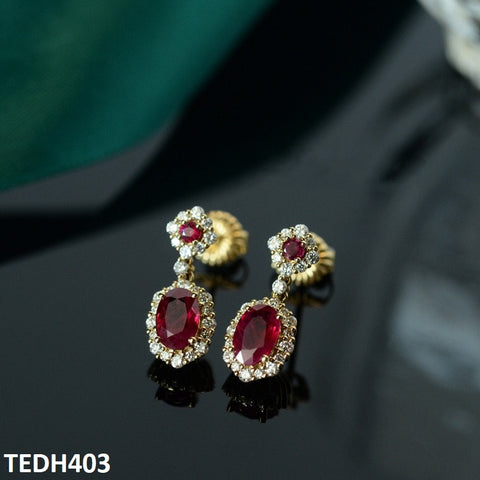 TEDH403 GWH Oval/Flower Drop ZIRCON Earrings - TEDH