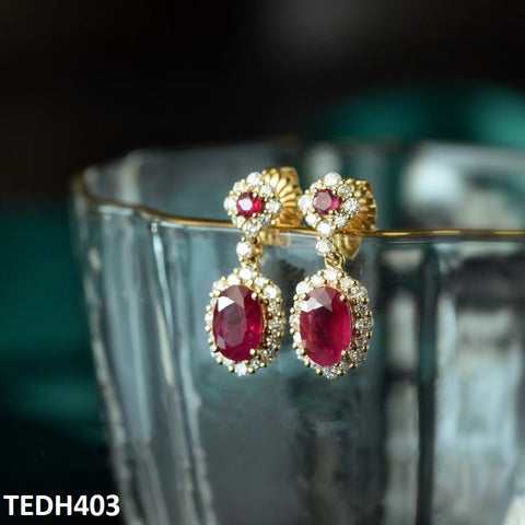 TEDH403 GWH Oval/Flower Drop ZIRCON Earrings - TEDH