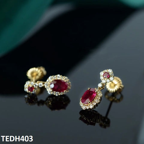TEDH403 GWH Oval/Flower Drop ZIRCON Earrings - TEDH