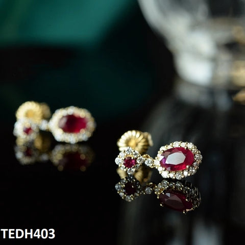 TEDH403 GWH Oval/Flower Drop ZIRCON Earrings - TEDH