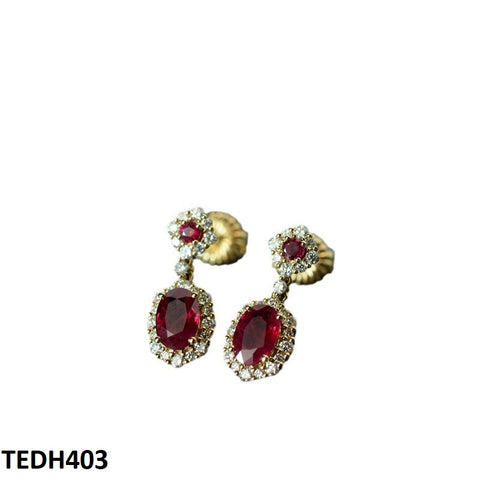 TEDH403 GWH Oval/Flower Drop ZIRCON Earrings - TEDH