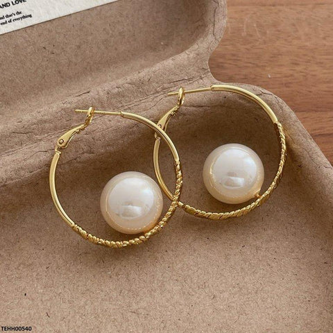 TEHH00540 ZHL Pearl Round Hoops Pair - TEHH