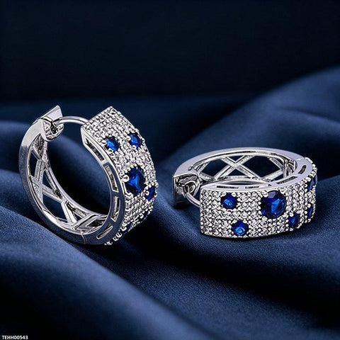 TEHH00543 BYJ Round Blue Zircon Stone Hoops Pair - TEHH