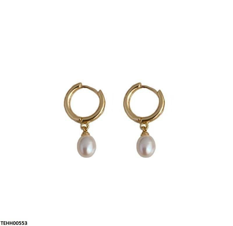 TEHH00553 QWN Stainless Steel Pearl Drop Hoops Pair - TEHH