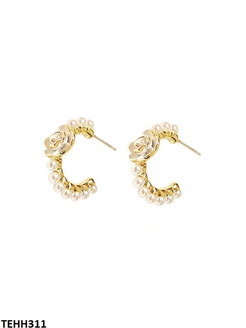 TEHH311 YHC Flower Pearl Hoops Pair - CEHH