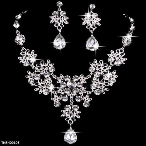 TNSH00105 LQP Flower Tear Drop Necklace Set  - TNSH