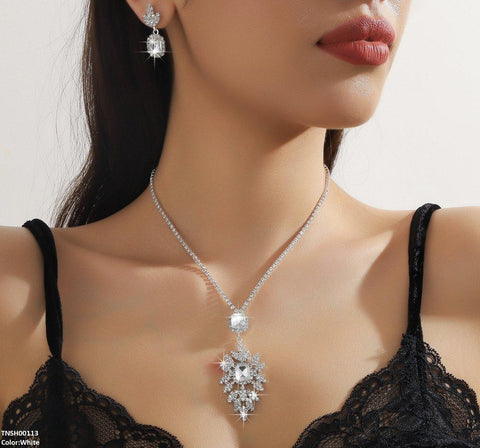 TNSH00113 YJJ Celestial Square Drop Necklace Set - TNSH