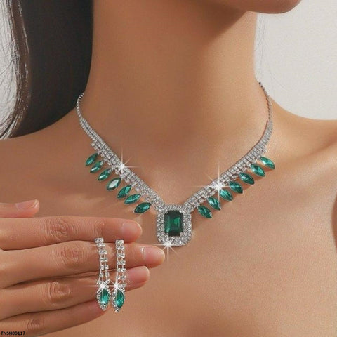 TNSH00117 YJJ Rectangle Marquise Necklace Set - TNSH