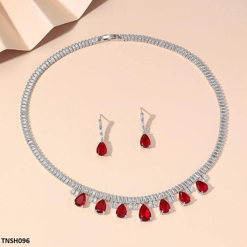 TNSH096 DNG Baguette Tear Necklace Set - TNSH