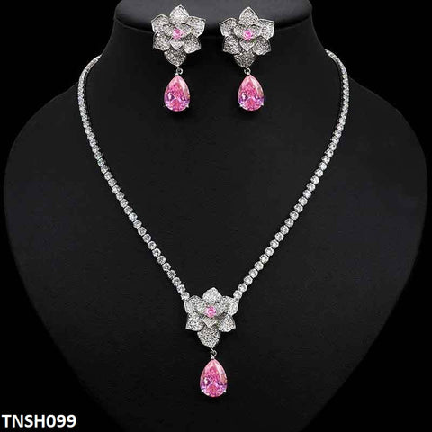 TNSH099 DNG Flower Tear Necklace Set - TNSH